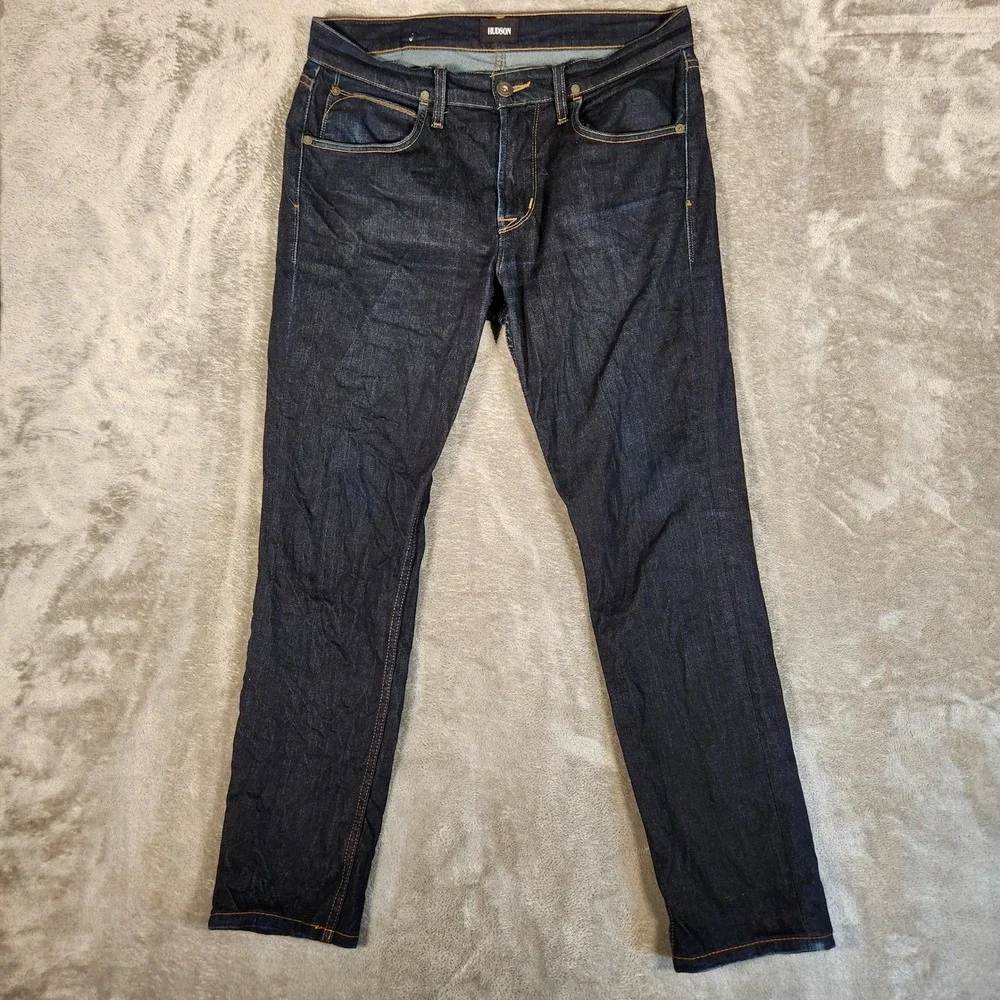Hudson Blake Slim Straight Jeans Mens 32 Dark Indigo Excellent Stretch Denim